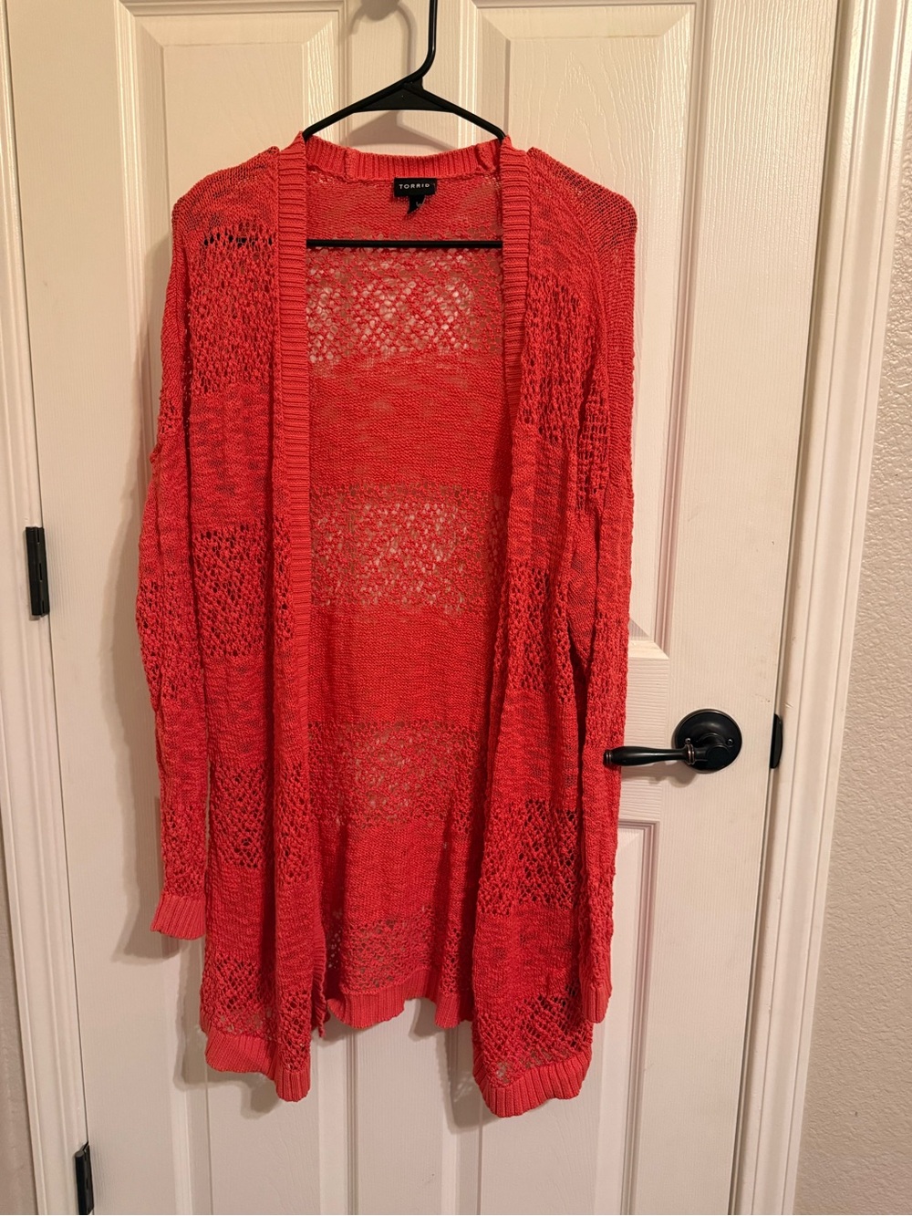 Torrid Bright Coral Open Knit Long Cardigan Size 1 14/16